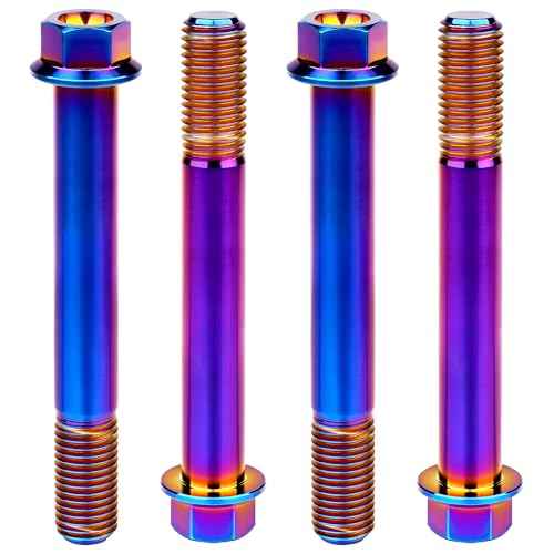 Image of Titanium Bolt M12 30 35 40 45 50 55 60 65 70 75 80 85 90mm Hex Small Flange Head for Motorcycle Car Modification Pack of 4 (M12x90mm Pitch 1.5, Burnt Blue)