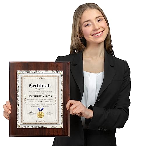 10.5 x 13\" Certificate Plaque - Offered in Cherry Wood with an 8.5 x 11\" Clear Plexi and Gold Tacks - Easily Display Your Diploma, Sports Certificate or Award