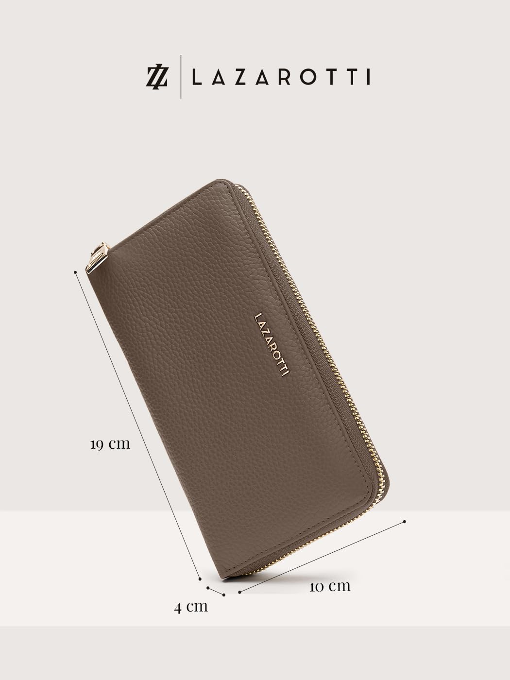 Lazarotti Bologna große Leder Geldbörse Damen | großes Reißverschlussfach, 16 Kartenfächer, Münzfach, RFID-Schutz | 19 x 4 x 10 cm