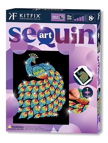 Kitfix - Sequin Art Purple - Paon - Image à paillettes - 27 x 36 cm - Kit de création pour enfants, adolescents et adultes de plus de 8 ans - 2019