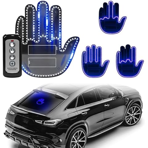 DIBMS Hand Gesture Light with Remote, Blue LED Finger Funny Window Sign Light Accessories for Car Truck Cover