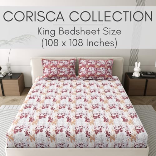 Image of Mafatlal 186 Tc Corsica King Size Bedsheet Cotton | 274 X 274 Cm | Summer-Ready Bedding Fabric for Relaxing Sleep | Pure Cotton Set with 2 Pillow Covers | Etruscan Red