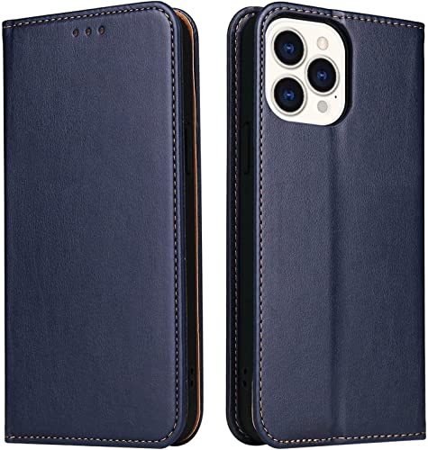 Carcasa iPhone 13 Pro Max de piel con billetera y tapa magnética azul