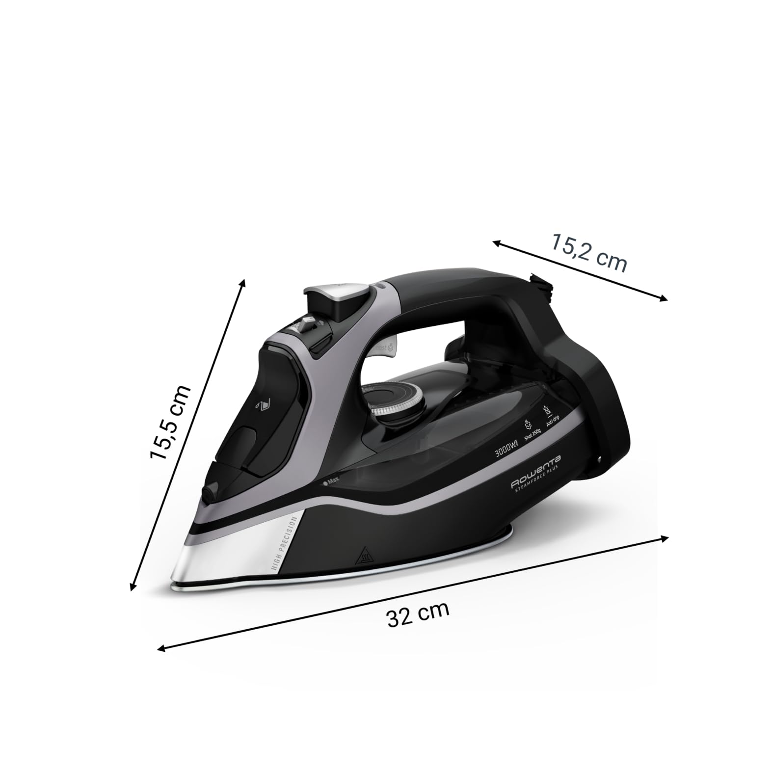 Rowenta SteamForce Ferro da Stiro a Vapore, 3000 W, Erogazione Continua di Vapore da 45 g/min, Getto Vapore da 250 g/min., Antigoccia, Spegnimento Automatico, Serbatoio 350 ml, DW9410