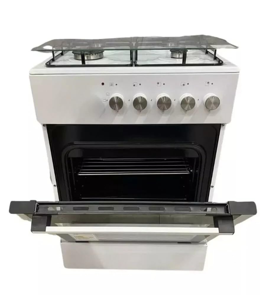 Cucina a Gas 4 Fuochi con Forno a Gas 49L, Beige Vintage, 50x50 cm, Accensione Manuale, Doppio Vetro, Valvola di Sicurezza, con Coperchio