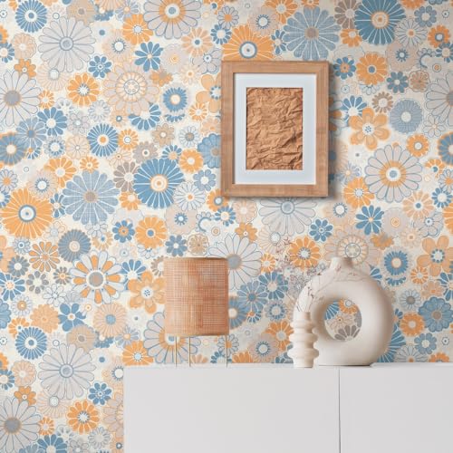 A.S. Création Retro Tapete 70er -Tapete Vintage Floral Blau Orange Grau...