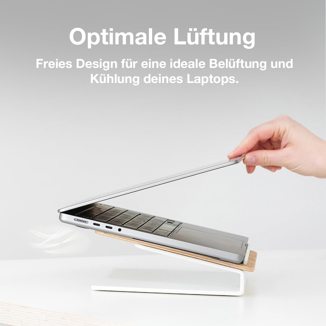 Woodcessories - Laptop Ständer Holz kompatibel für 10" - 16" MacBook Ständer, ergonomische Laptop Halterung aus Eichen Holz