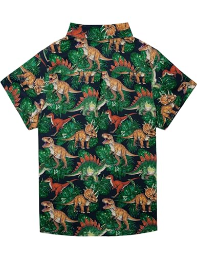 Image of Boys Hawaiian Shirt Kids Button Down Aloha Beach Hawaii Tops 5-14Y | Quick Dry, Breathable, Cooling & Lightweight, For Summer Vacation Holiday, Fourth of July, Youth, Teen, Shark, Dinosaur