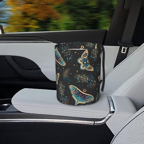 Image of Car Garbage Bag Boho Butterflies Stars Mini Car Trash Bin Portable Collapsible Waterproof Rubbish Bag for Car Accessories Back Front Seat Cup Holder