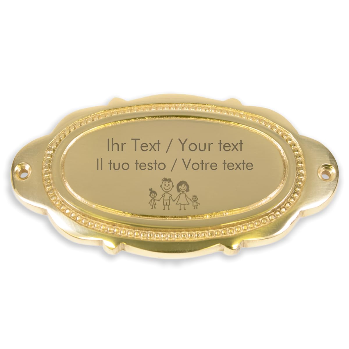 Targhetta per porta in ottone con incisione personalizzata, 117 x 62 mm, ovale con decorazioni – Targhetta in ottone, targhetta per porta, targhetta con nome con testo personale