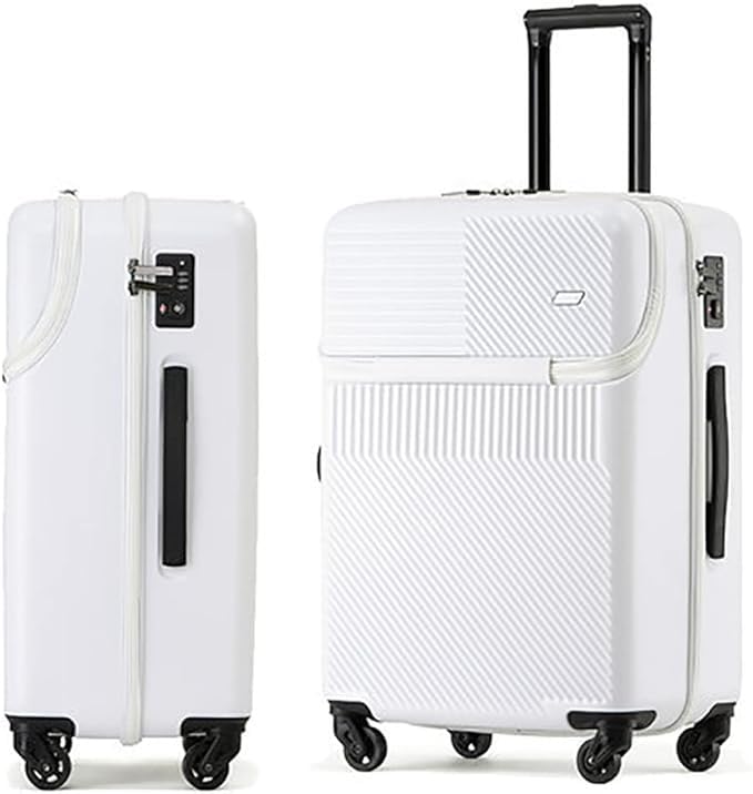 MONOCUSCarry-On Luggage with Combination Lock, Carry on Suitcase with 4 Spinner Wheels, Travel Luggage Bag - Front Laptop Compartment, Alloy Pull Rod, USB Charging Port (WHITE)