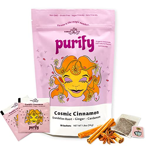 Threee Purify Herbal Detox Tea For Body Cleanse, Anti Inflammatory Blend of Antioxidants & Nootropics to Promote Heart Health, Liver Health, Immune Support & Oral Health, Caffeine Free, 30 Tea Bags