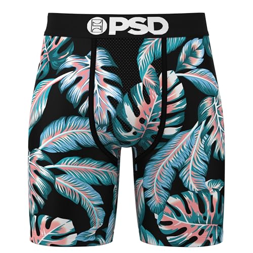 PSD Men's Boxer Briefs - Trop Lush, 7 Inch Inseam, Moisture-Wicking, 4-Way Stretch, Boxer Briefs for Men, Large