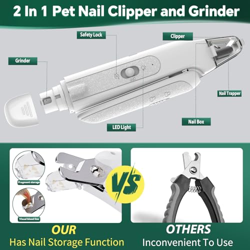 Image of CATPICK 2-in-1 Cat Nail Clippers & Dog Nail Clippers Trimmers for Large Medium Small Dogs Cats Claw Trimmer Quick Sensor and Safety Guard USB Rechargeable with 2 LED Lights Dogs Nail Trimmer