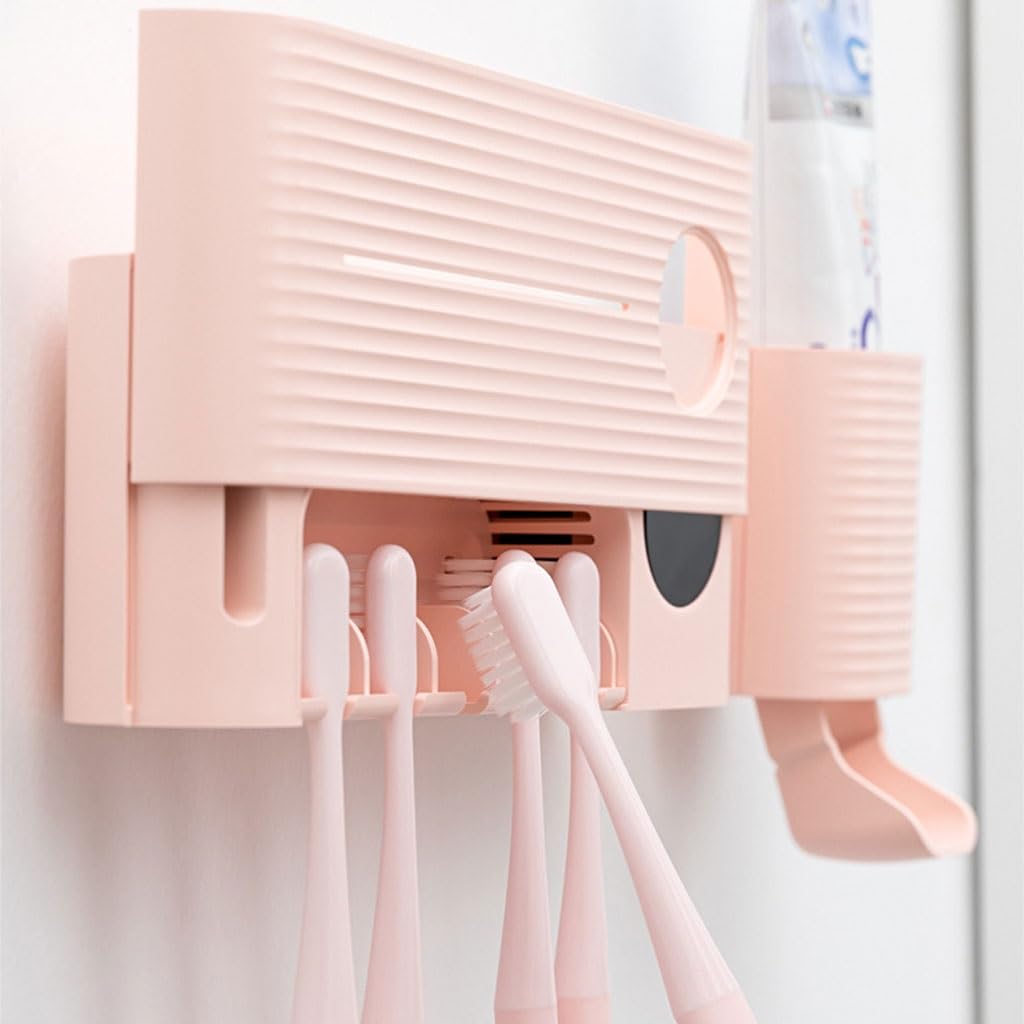 Portaspazzolini Portaspazzolino da parete for bagno con portaspazzolino con coperchio senza foratura e facile da installare Porta Spazzolino da Denti(A)