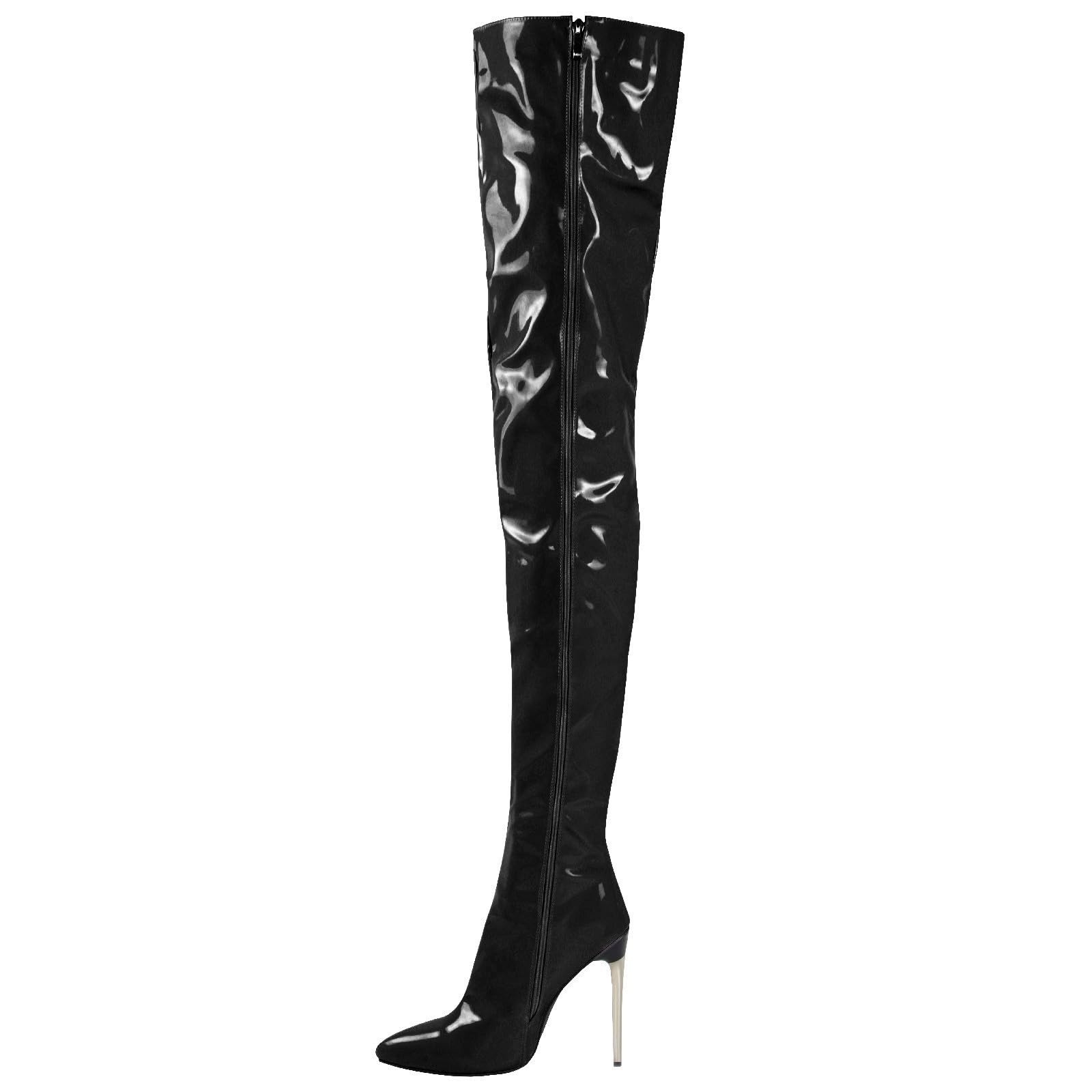 12CM/4.72IN sopra Gli Stivali al Ginocchio Punta a Spillo Lato Cerniera Scarpe Donna Tacco Alto Stivali Moda Sexy sopra Gli Stivali al Ginocchio