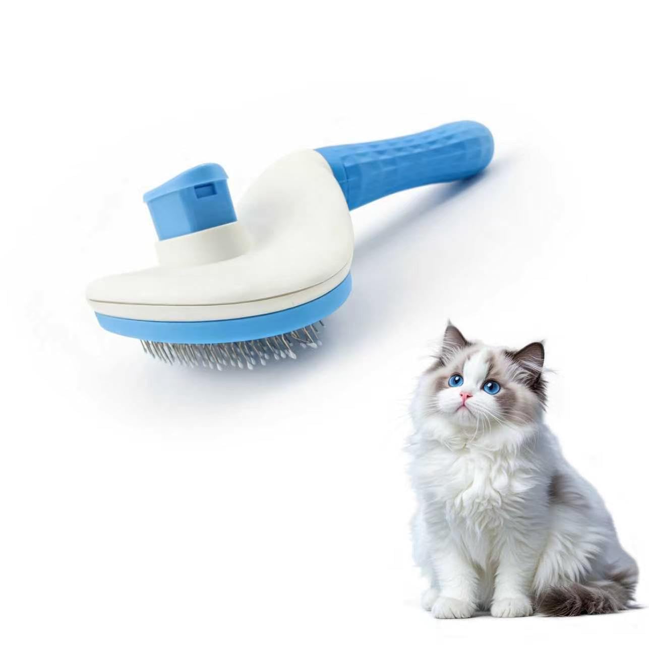 Cat Brush with Release Button, Cat Brushes for Indoor Cats Shedding (Blue)
