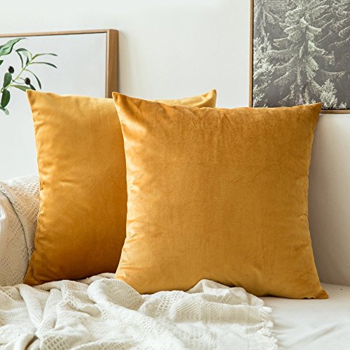 Image of Khooti Velvet Cushion Cover Pack of 1-8 inch x 8 inch / 20 x 20 cm - Color - Gold - Soft Pillow Covers Cushion Case for Sofa Bedroom Livingroom Chair Car, Cushion Cover