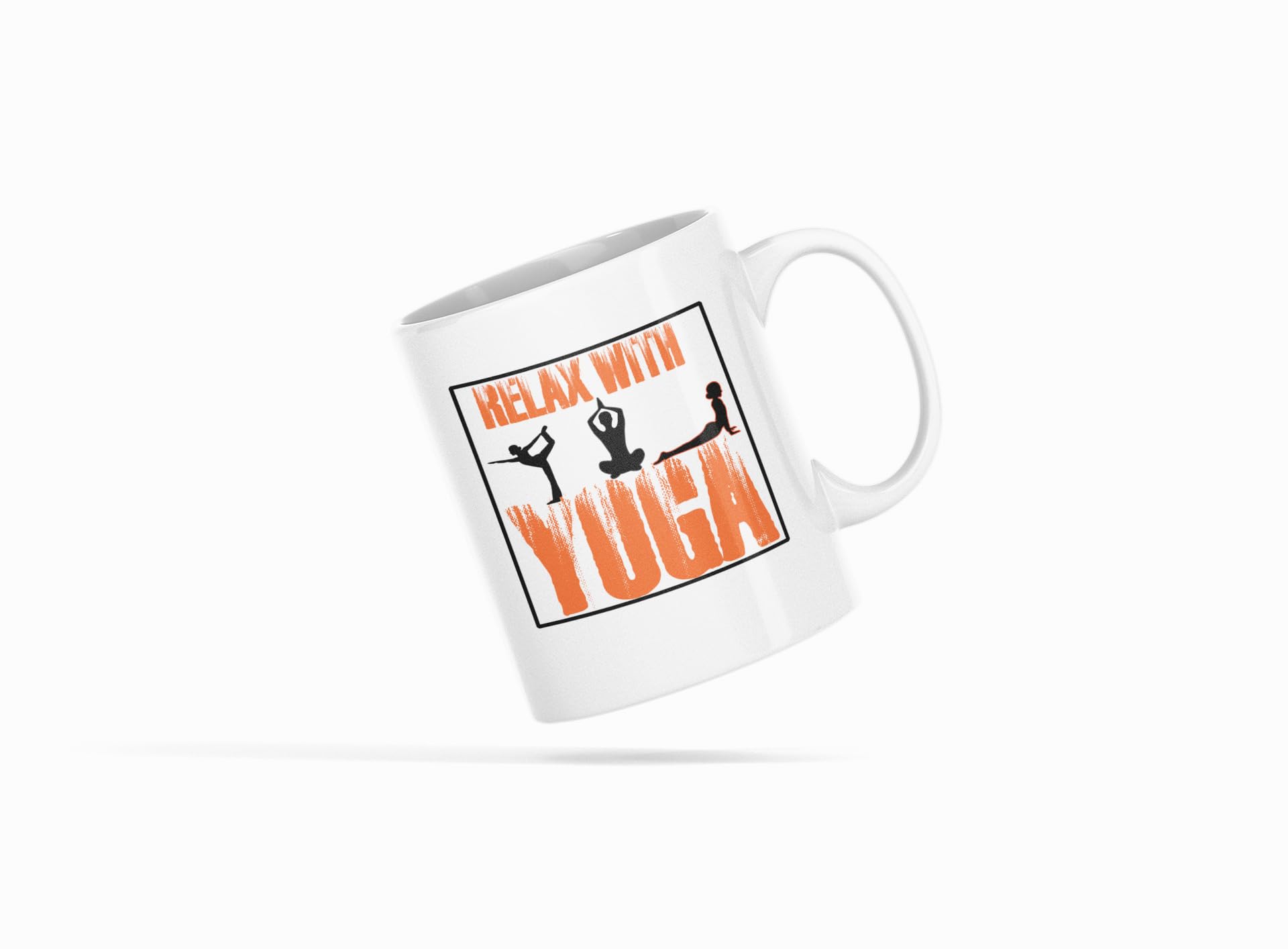 Yellow Orrange Relax with Yoga Printed Ceramic Coffee Mug 250 Ml 1