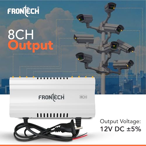 Image of Frontech 8 Channel CCTV Power Supply | 12V DC Output | Metal Body | Long Input Range AC 150~275V | Efficient Power Adapter for DVR, CCTV Camera & Security System (PS-0057)