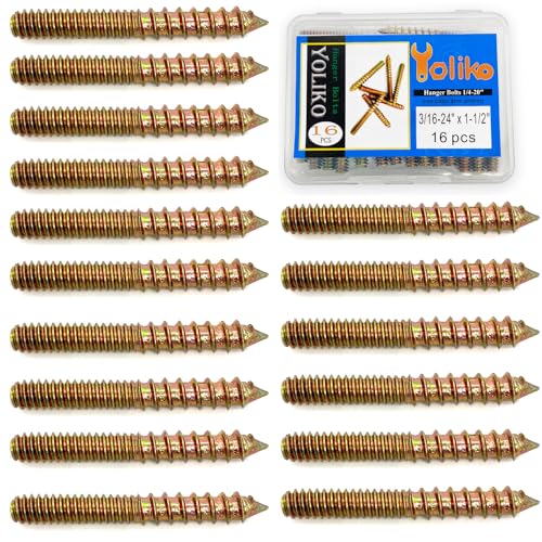 Image of 16 Pack 3 /16-24x 1-1 /2 Inch Hanger Bolts Double Headed Bolts for Furniture Screws 38.1mm Length