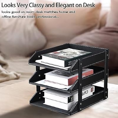 File Trays for Desk Stackable,Desk File Organizer, 3 Tier Paper Organizer Letter Tray, Stackable Desktop Document Shelf Tray Paper Sorter File Holder for Office Home School Organization