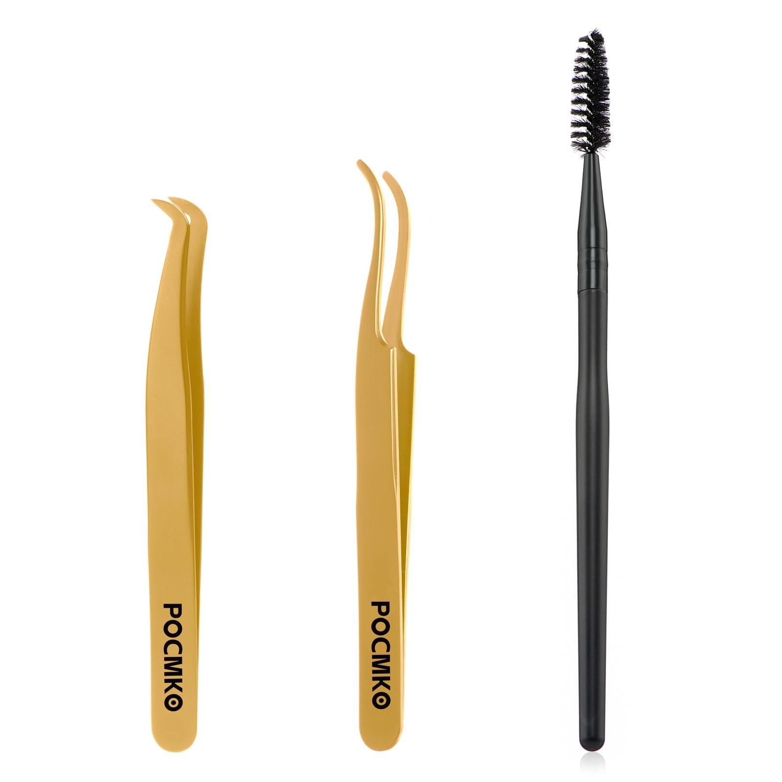 POCMKO Lash Applicator Tools Set, 3 PCS DIY Cluster Lash Tweezers, Eyelash Tweezer Applicators, Eyelash Applicator, Lash Clusters Applicator, False Eyelash Applicator Tool for Cluster Lashes (Gold)