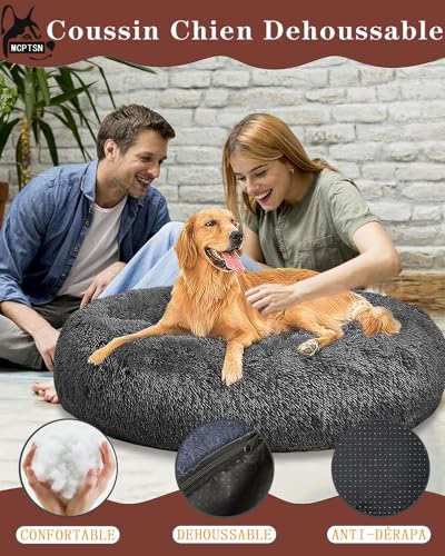 Puppy Love Hundebett, Katzenkorb für Hunde, ausziehbar, beruhigendes Hundekissen, waschbar, bequemes Bett für kleine mittelgroße und große Hunde, weich und flauschig (Ø50 cm, Rot)
