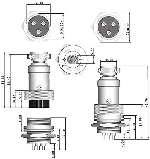 1set Gold-Plated Connector GX16-2 3 4 5 6 7 8 9 Pin 16mm Hole GX16-6 Male Socket GX16-7 core Gold Female(GX16-4 core Set Gold)