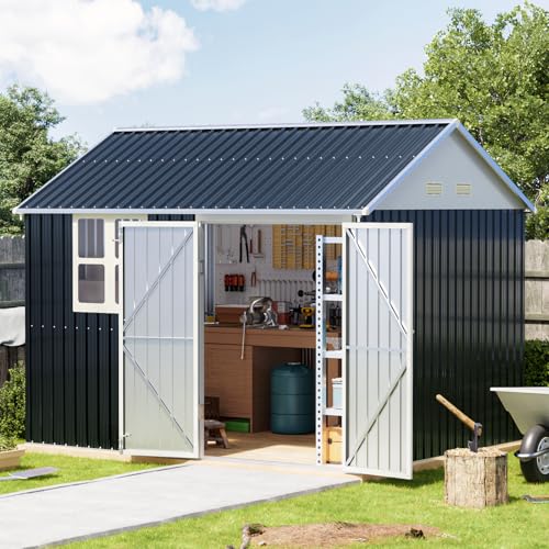 Breezz 8X10FT Outdoor Steel Storage Shed with Clear Window, Lockable...