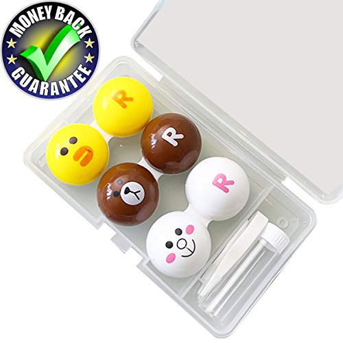 Contact Lens Case Cute Animal Contact Lens Case Shape Rabbit,Chick,Bear Left And Right Change Every Month Contact Lens Case 3-Pack No Leak Dust Proof With Care Solution Container,Twzeers,Outer Case