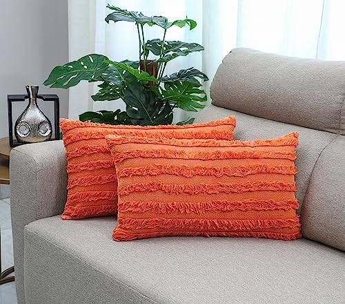 Image of mosey 12x20 Cushion Covers Set of 2 | 100% Cotton Rectangle Cushion Covers for Sofa, Bed | Boho Rectangular Shape Cushion Covers 12 inch x 20 inch | Orange