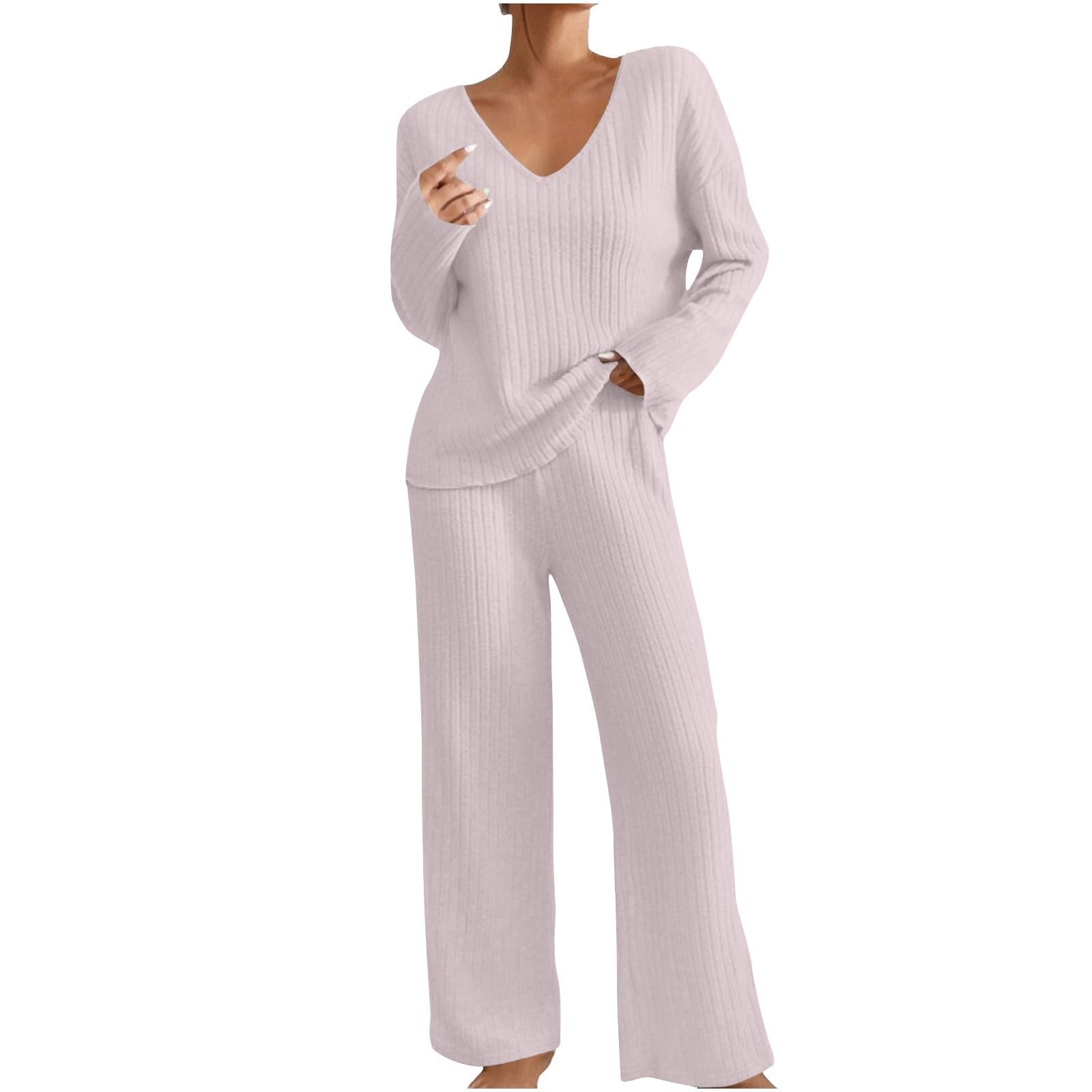 EMATOP Zweiteiler Damen Lässig Langarm Strickanzug Sport Einfarbig Jogginganzug Elegant Lang Freizeitanzug Warm Stricken Tracksuit 2 Teilig Pullover und Hosen Hausanzug Bequem Loungewear Set