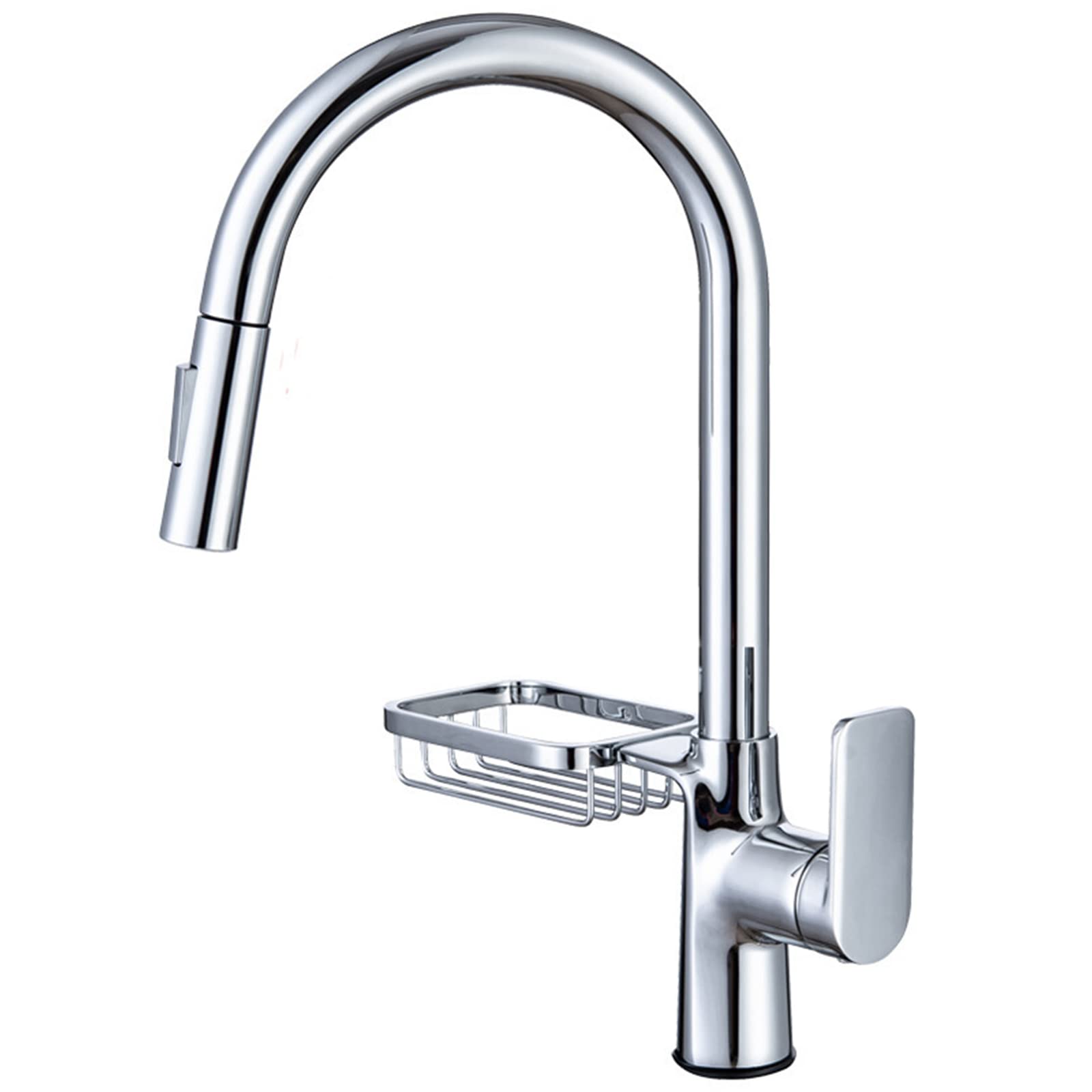 Kitchen Sink Faucet with Pull Down Sprayer, Deck Mounted Brass Out Shelf, Hot and Cold Water Mixer Tap Single Handle Hole,Black(Cromo)