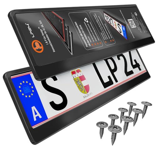 2 Nummerntafelhalterung Österreich - für AT 52x12cm - Nummerntafelhalter Kennzeichenhalter Nummernschildhalterung Tafelhalterung auch für Wechselkennzeichen geeignet Kennzeichenhalterung Auto schwarz