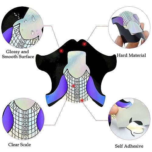 100Pcs Square Nail Forms Strong Adhesive Nail Form Sticker Guide For Uv Gel Acrylic Curve False Nail Tips Extension,Short Black Rainbow Purple Fish Patten,Hj-Ntf050 #TOP3