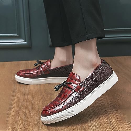Aceptolcom Men's Crocodile Pattern Leather Shoes Tassel Loafers,Fashion Causal Business Luxury Non-Slip Slip On Dress Shoes Penny Loafers4