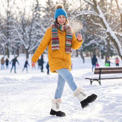 GLOBALWIN Snow Boots for Women Comfortable Winter Boots For Women Waterproof Fluffy Faux Fur White Ankle Booties Water-Resistant Short Boots For Women Warm Fur Boots, Lace-Up Outdoor Shoes 7M - image 2