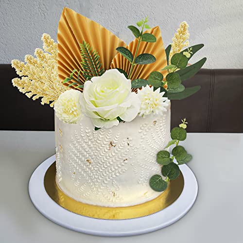 Lukinuo 16Pcs Boho Cake Topper Decoration Flower Cake Topper Gold Palm Leaves Cake Decoration White Rose Carnation Eucalyptus Willow Leaves Cake Décor For Bohemian Birthday Wedding Bridal Baby Shower #TOP5