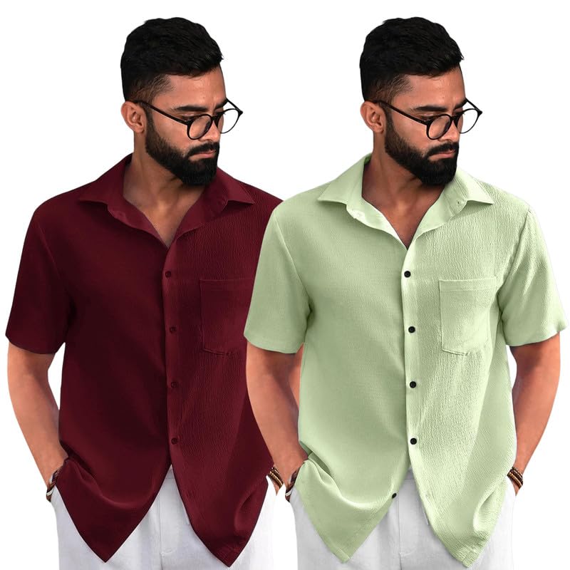 Image of Tee Projekt Solid Shirt for Men's ||Pop corn Shirt|| Solid Shirt for Men's|| Casual Shirt for Men||Half Sleeve Spread Collar Shirt for Men|| Pack of-2
