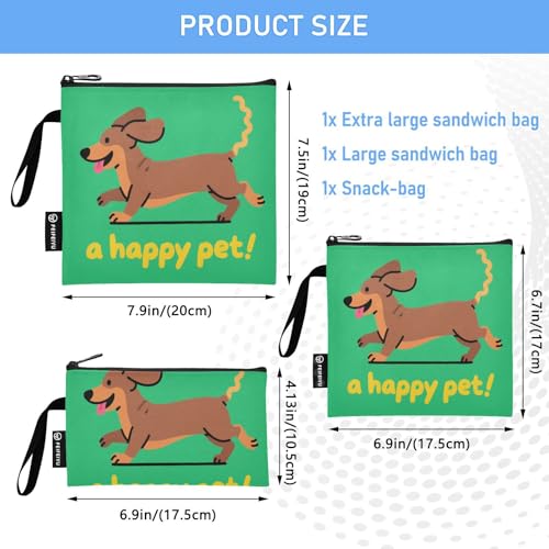A Happy Dachshund Do 3 bolsas reutilizables con cierre miniatura 3