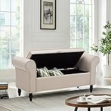 Storage Bench with Arms Upholstered Settee Bench for Bedroom Living Room Entryway Ivory