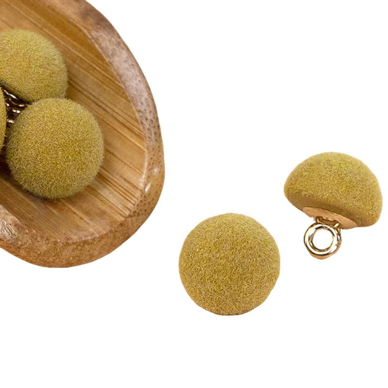 Leliafleury 10pcs Velvet Fabric Covered Buttons with Shank,10MM Semi-Circular Buttons,Yellow Decorative Sewing Button For Clothes/DIY
