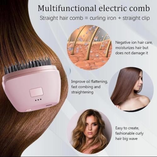 Image of Mini Hair Straightener,Cordless Hair Straightener Brush, Portable Straightening Brushhot Comb Hair Straightener For Women,Three Temperature Adjustments Flat Iron For Travel, Multicolour. (Pink)
