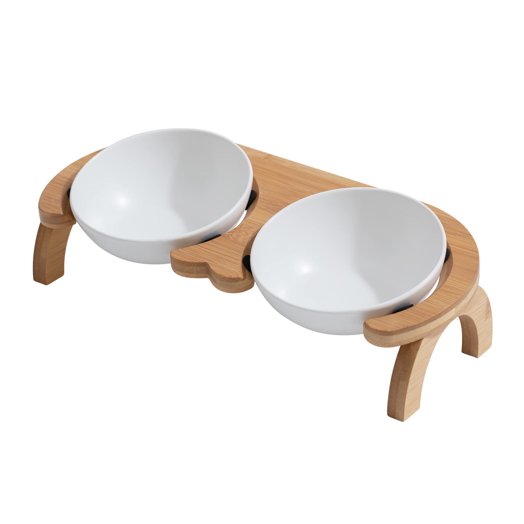 Havniva Ceramics Cat Bowl Adjustable Tilted Cat Food Bowl Kitty Bowl Protect Cervical Spine Raised Cat Bowl Cat Water Bowl Pet Supplies Elevated Dog Food Bowl Cat Double Bowl Cat Dish (Double, White)