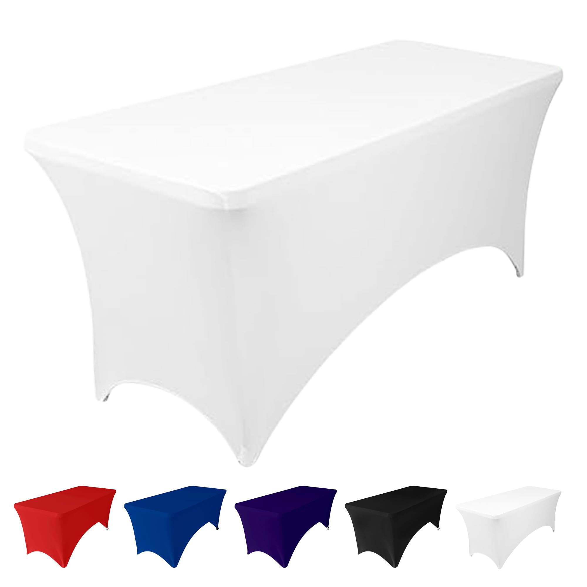 Trimming Shop 2 Pack Spandex Tablecloth, 8ft Rectangular - White