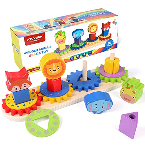 Tacobear Wooden Gears Game Sorting and Stacking Toys for Toddlers Montessori Color Recognition Puzzle Stacker Preschool Wooden Educational Shape Sorter Toys for Boys and Girls