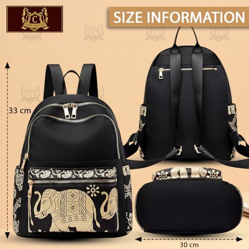 Image of Ethnic Style Waterproof Oxford Backpack for Women & Girls | Fashion Travel Canvas Look Nylon Bag | Large Capacity Printed Laptop Backpack for College