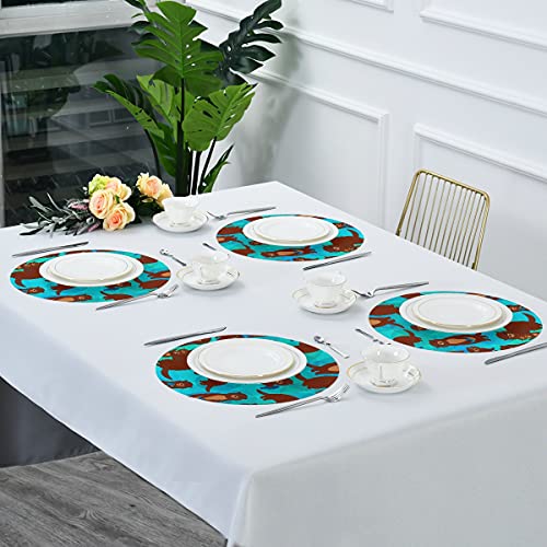 Vnurnrn Fun Brown Sea Otters Fish Teal Round Placemats Circle Table Place Mats For Dining Kitchen Table Decoration #TOP6