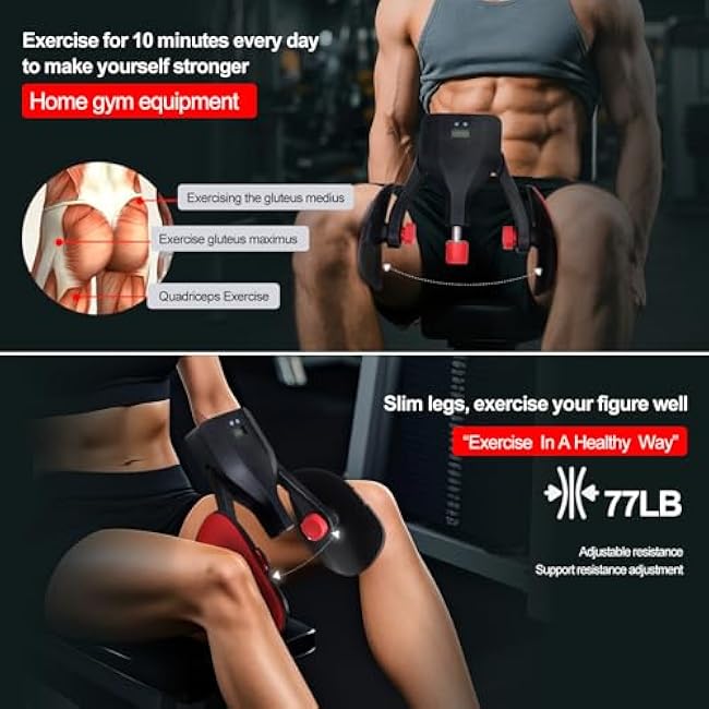 Thigh Master Thigh Trainer Hip Trainer Kegel Exerciser 77LB, Pelvic Floor Trainer with Leg Straps, Inner Thigh Exercise Workout Equipment for Home, Pelvic Floor Strengthening Device for Women Men